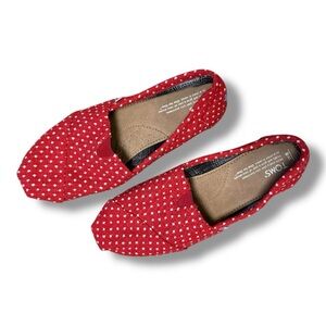 TOMS Red Polka Dot Slip-On Shoes size 8